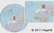 Gray Location Map of Finland, highlighted continent, within the entire continent, hill shading