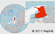 Gray Location Map of Finland, highlighted continent, hill shading