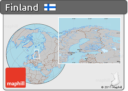 Gray Location Map of Finland, hill shading inside