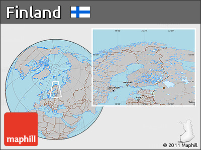 Gray Location Map of Finland, hill shading inside