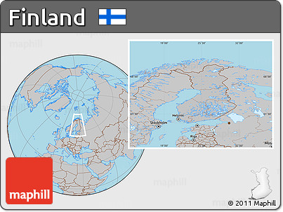 Gray Location Map of Finland, hill shading inside
