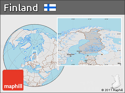 Gray Location Map of Finland, lighten, desaturated, land only