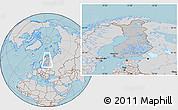 Gray Location Map of Finland, lighten, desaturated, land only, hill shading