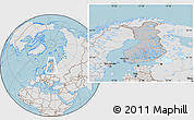 Gray Location Map of Finland, lighten, land only, hill shading