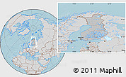 Gray Location Map of Finland, lighten, semi-desaturated, land only, hill shading