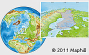 Gray Location Map of Finland, physical outside, hill shading