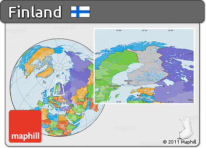 Gray Location Map of Finland, political outside, hill shading