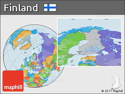 Gray Location Map of Finland, political outside, hill shading