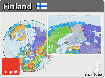 Gray Location Map of Finland, political outside, hill shading