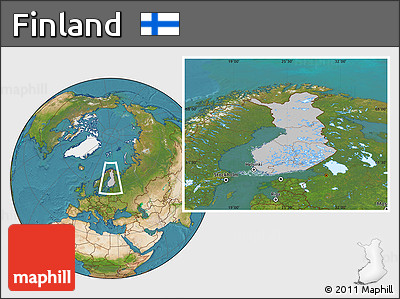 Gray Location Map of Finland, satellite outside, hill shading