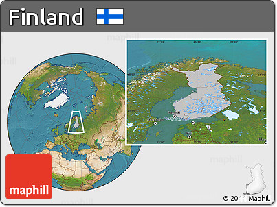 Gray Location Map of Finland, satellite outside, hill shading