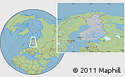 Gray Location Map of Finland, savanna style outside, hill shading inside