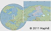 Gray Location Map of Finland, savanna style outside, hill shading