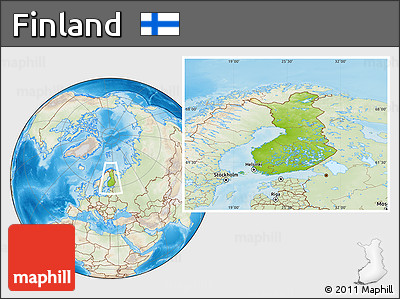 Physical Location Map of Finland, lighten, land only