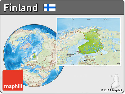 Physical Location Map of Finland, lighten, land only