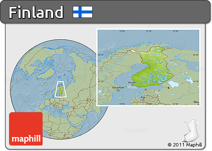 Physical Location Map of Finland, savanna style outside, hill shading