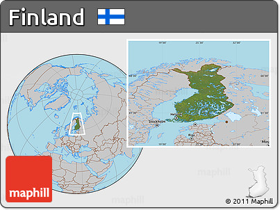 Satellite Location Map of Finland, gray outside