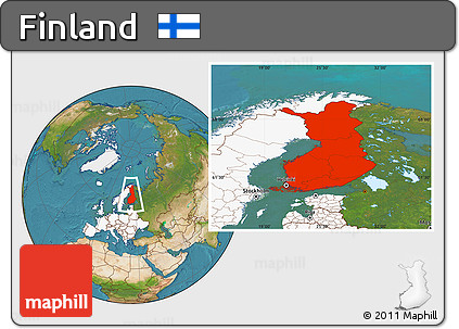 Satellite Location Map of Finland, highlighted continent