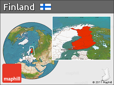 Satellite Location Map of Finland, highlighted continent