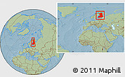 Savanna Style Location Map of Finland, within the entire continent, hill shading