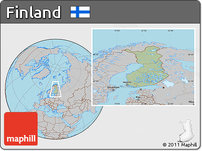 Savanna Style Location Map of Finland, gray outside, hill shading inside