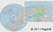 Savanna Style Location Map of Finland, gray outside, hill shading outside