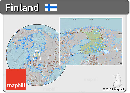 Savanna Style Location Map of Finland, gray outside, hill shading