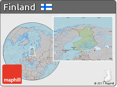 Savanna Style Location Map of Finland, gray outside, hill shading