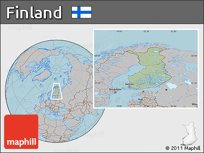 Savanna Style Location Map of Finland, gray outside, hill shading
