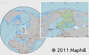 Savanna Style Location Map of Finland, gray outside, hill shading