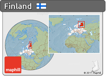 Savanna Style Location Map of Finland, highlighted continent, within the entire continent, hill shading