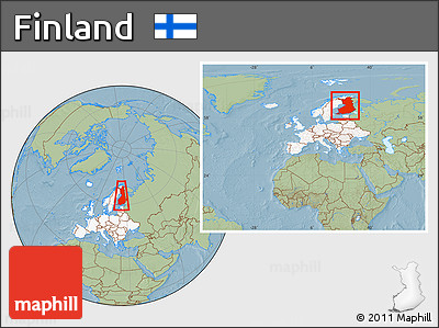 Savanna Style Location Map of Finland, highlighted continent, within the entire continent, hill shading