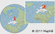 Savanna Style Location Map of Finland, highlighted continent, within the entire continent, hill shading