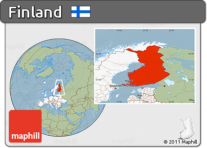 Savanna Style Location Map of Finland, highlighted continent, hill shading