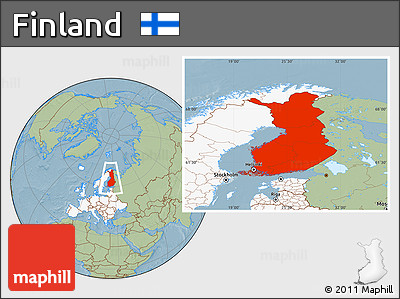 Savanna Style Location Map of Finland, highlighted continent, hill shading