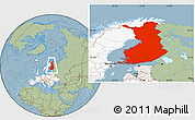 Savanna Style Location Map of Finland, highlighted continent, hill shading