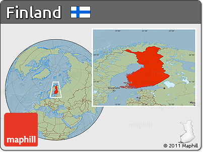Savanna Style Location Map of Finland, hill shading