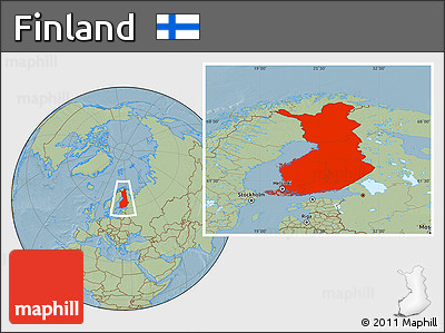 Savanna Style Location Map of Finland, hill shading
