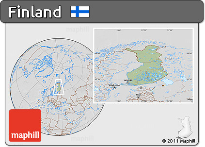 Savanna Style Location Map of Finland, lighten, desaturated, hill shading