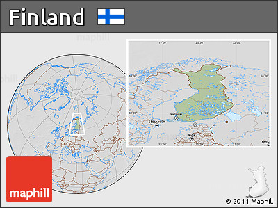 Savanna Style Location Map of Finland, lighten, desaturated, hill shading