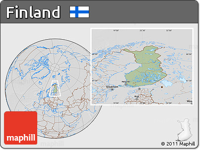 Savanna Style Location Map of Finland, lighten, desaturated, hill shading