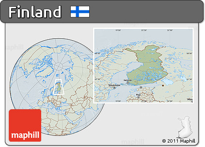 Savanna Style Location Map of Finland, lighten, hill shading