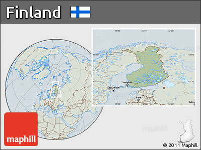 Savanna Style Location Map of Finland, lighten, hill shading