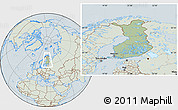 Savanna Style Location Map of Finland, lighten, hill shading