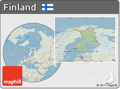 Savanna Style Location Map of Finland, lighten, land only, hill shading