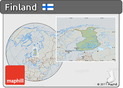 Savanna Style Location Map of Finland, lighten, semi-desaturated, hill shading