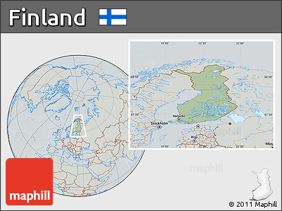 Savanna Style Location Map of Finland, lighten, semi-desaturated, hill shading