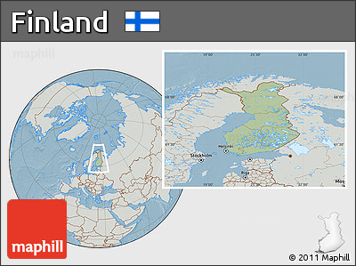 Savanna Style Location Map of Finland, lighten, semi-desaturated, land only, hill shading