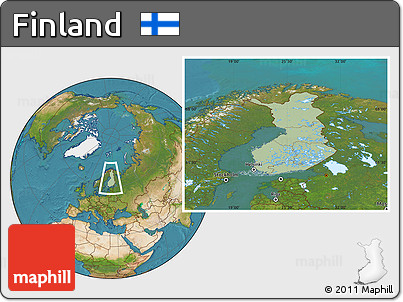 Savanna Style Location Map of Finland, satellite outside, hill shading