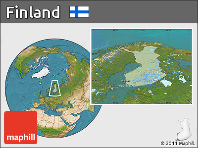 Savanna Style Location Map of Finland, satellite outside, hill shading